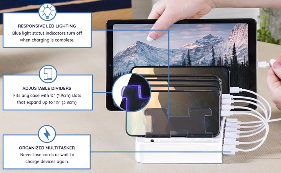 Responsive LED Lighting, adjustable dividers and organization