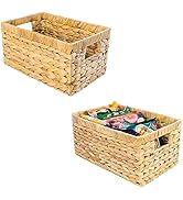 M4DECOR Water Hyacinth Storage Baskets, Wicker Storage Basket with Handles, Woven Baskets for Sto...