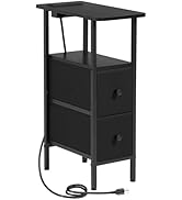 LOAKEKEL Narrow End Table Living Room with Charging Station, Skinny Side Table with Fabric Drawer...