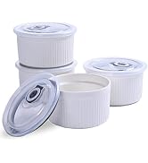 14 oz Ceramic Ramekins with Lids, Set of 4 Oven Safe Porcelain Creme Brulee Ramekins for Baking, ...