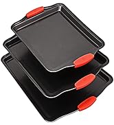 Bakeware Nonstick Cookie Sheet Oven Baking Pan Tray 3-Piece Set (Small, Medium and Large), Carbon...
