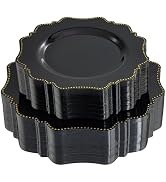 COLOSUS 100pcs Black Disposable plastic plates set, Gold Rim Black Color Dessert plates and Dinne...