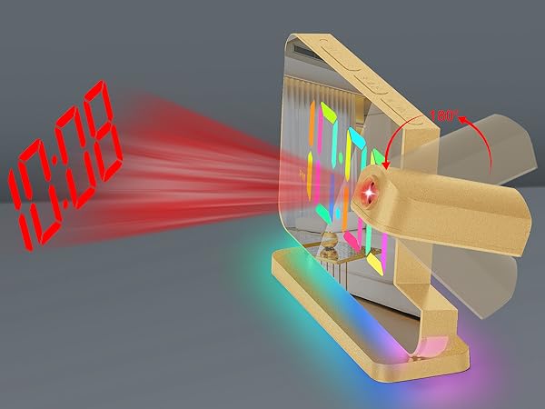 Projection Alarm Clock,7.4 in LED Mirror Digital Clocks Projection on Ceiling Wall,RGB Night Light