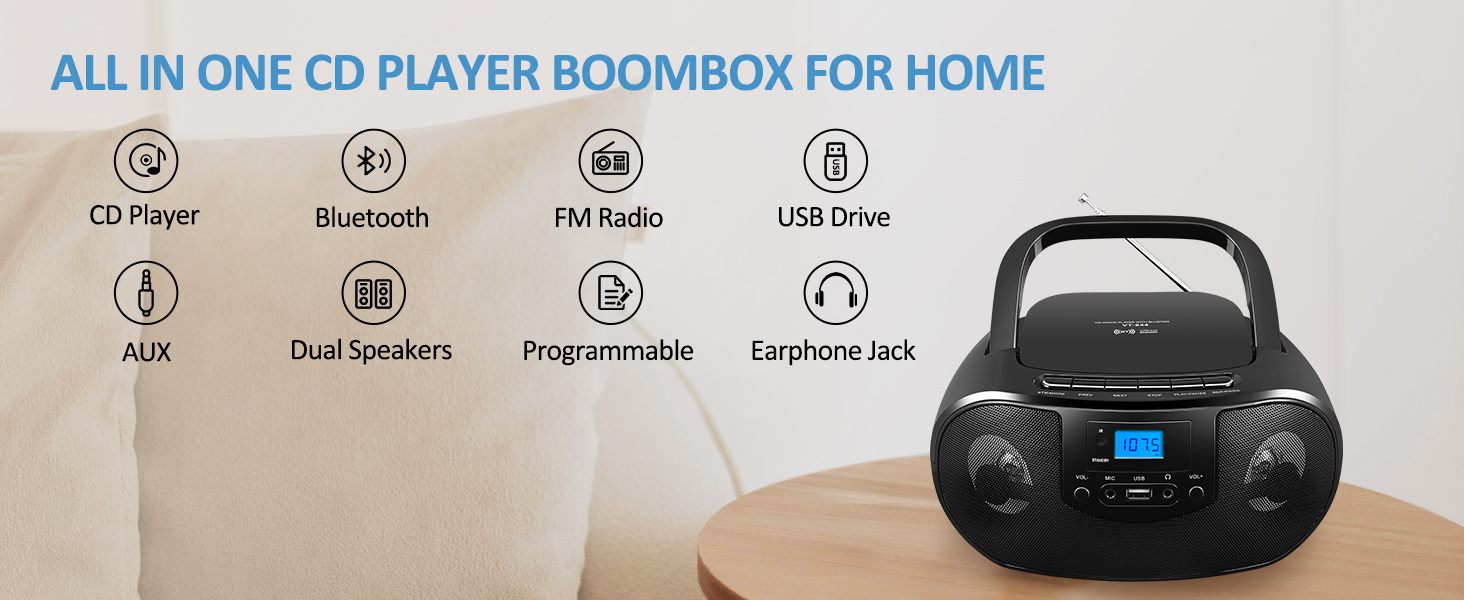 Gelielim CD Player Boombox Radio am fm portable for home