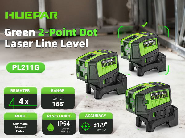 Huepar PL211G Laser Level with 2 Plumb Dots