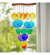 Glass Windchimes Outdoors, Seashells Wind Chime for Outside, Unique Stained Glass Wind Chime for ...