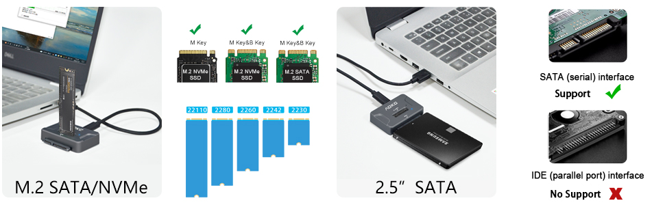 NVMe M.2 SATA Adapter Compatible with Various Hard Drive Sizes