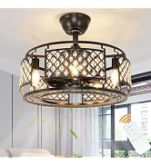 DLLT Caged Ceiling Fans with Lights: 18" Bladeless Industiral Fandelier with Light for Bedroon Li...