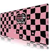 Lauspuck Pink Desk Mat, Checkered Large Mouse Pad for Desk, Non-Slip Mousepad with Stitched Edges...