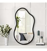 AAZZKANG Irregular Wall Mirror with Wood Framed Small Asymmetrical Black Hanging Mirrors for Bedr...