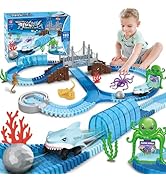 VATOS Track Toys 183 Pcs Shark Race Car Toys for Boys Girls 3 4 5 6 7 9 Year, Bendable Flexible R...