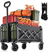 Collapsible Foldable Wagon Cart with Wheels - 360LBS Heavy Duty Folding Wagon Carts, Portable Lig...