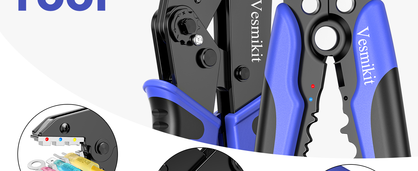AWG 24-10 Automatic Stripper Tool with AWG 22-10 Ratchet Wire Crimper For Heat Shrink Connectors