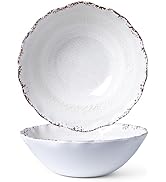 LEHAHA Rustic White Melamine Large Serving Bowls, 2 pieces Set,12 inches (130 OZ) Larger Salad Bo...