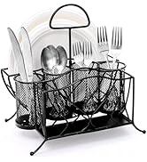 Bekith Silverware Caddy Paper Plate Napkin Holder, Utensil Holder with Handle, Countertop Flatwar...