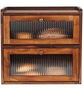 Sunhoo Bread Box for Kitchen Countertop Wooden Bread Storage Container Bin 2 Layer Breadbox Holde...