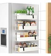 HuggieGems 4 Pack Magnetic Spice Storage Rack Organizer for Refrigerator and Oven, Cream White Fr...
