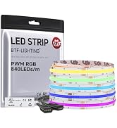 BTF-LIGHTING FCOB COB RGB LED Strip Light, UL Listed, 840LEDs/m High Density Flexible Color Chang...