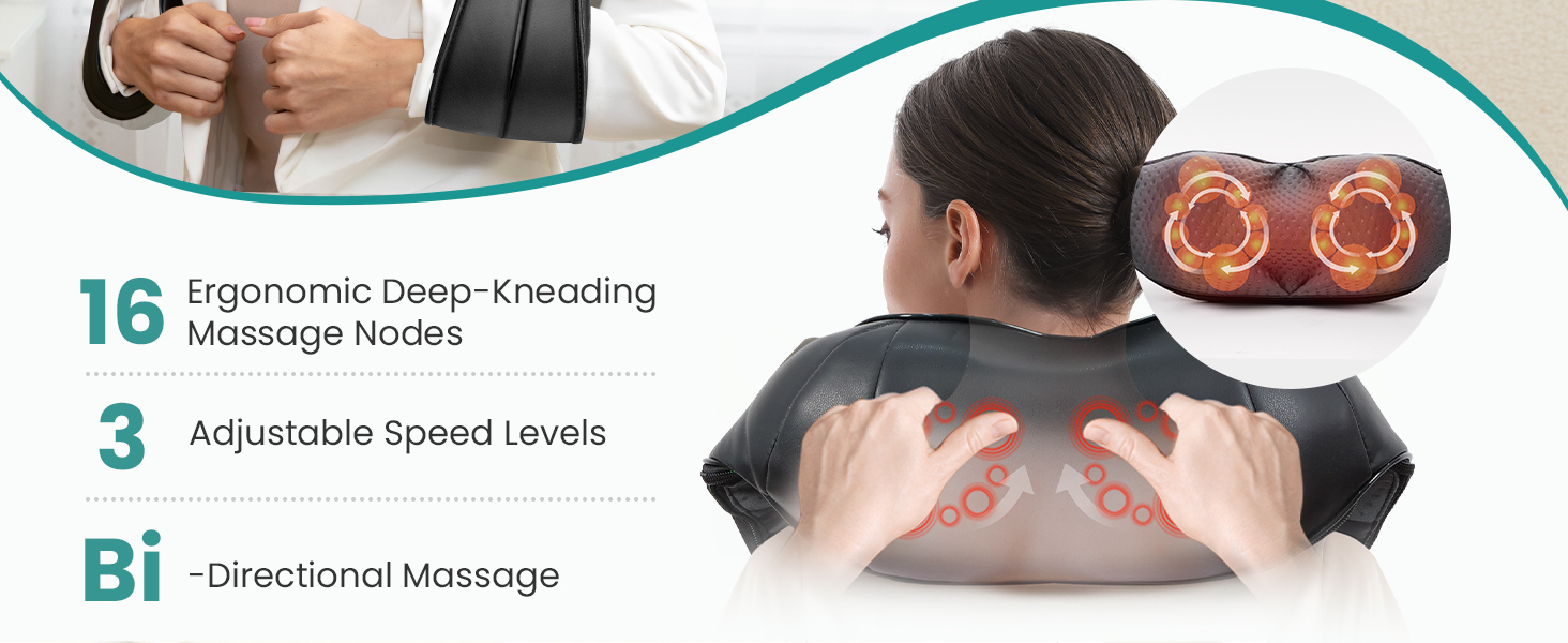 Nekteck Shiatsu Neck Massager for Pain Relief Deep Tissue with Heat
