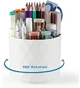 Desk Pencil Pen Holder, 5 Slots 360-Degree Rotating Desk Organizer, Diamond Pattern Desktop Stora...