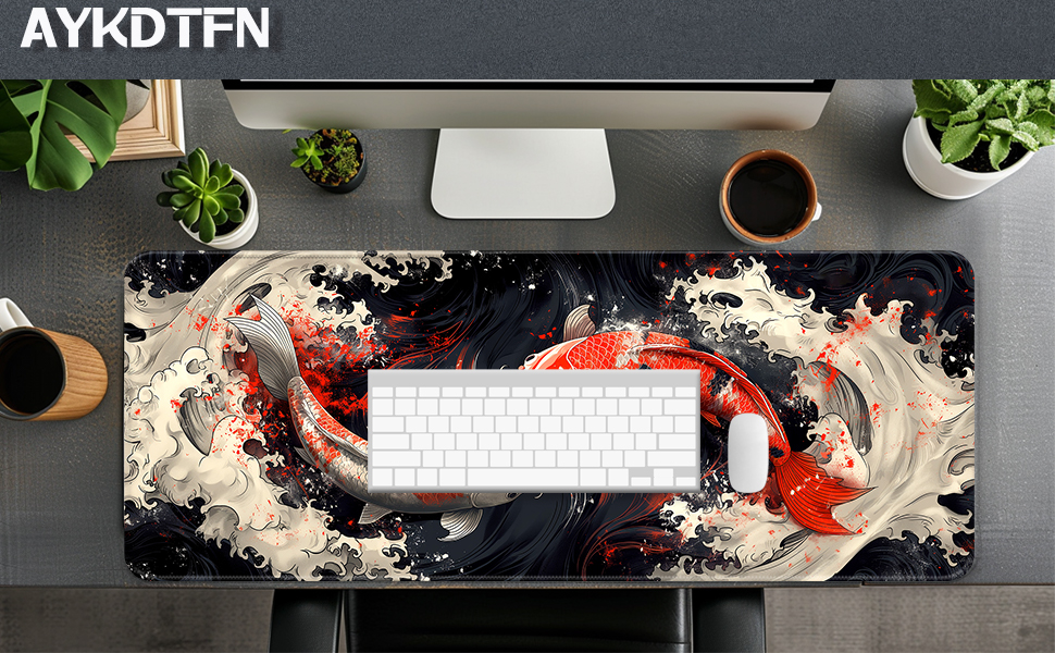 Japanese Koi Fish Gaming Mouse Pad Extended Large Yin and Yang Desk Mat