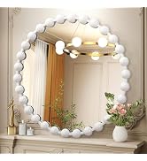 AAZZKANG Circle Mirrors for Wall with Spherical Metal Framed Large White Round Mirror Decorative ...