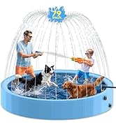 Pechfun 79'' Dog Pool with Sprinkler, Foldable Dog Pools for Large Dogs, 2-in-1 Non-Slip Swimming...