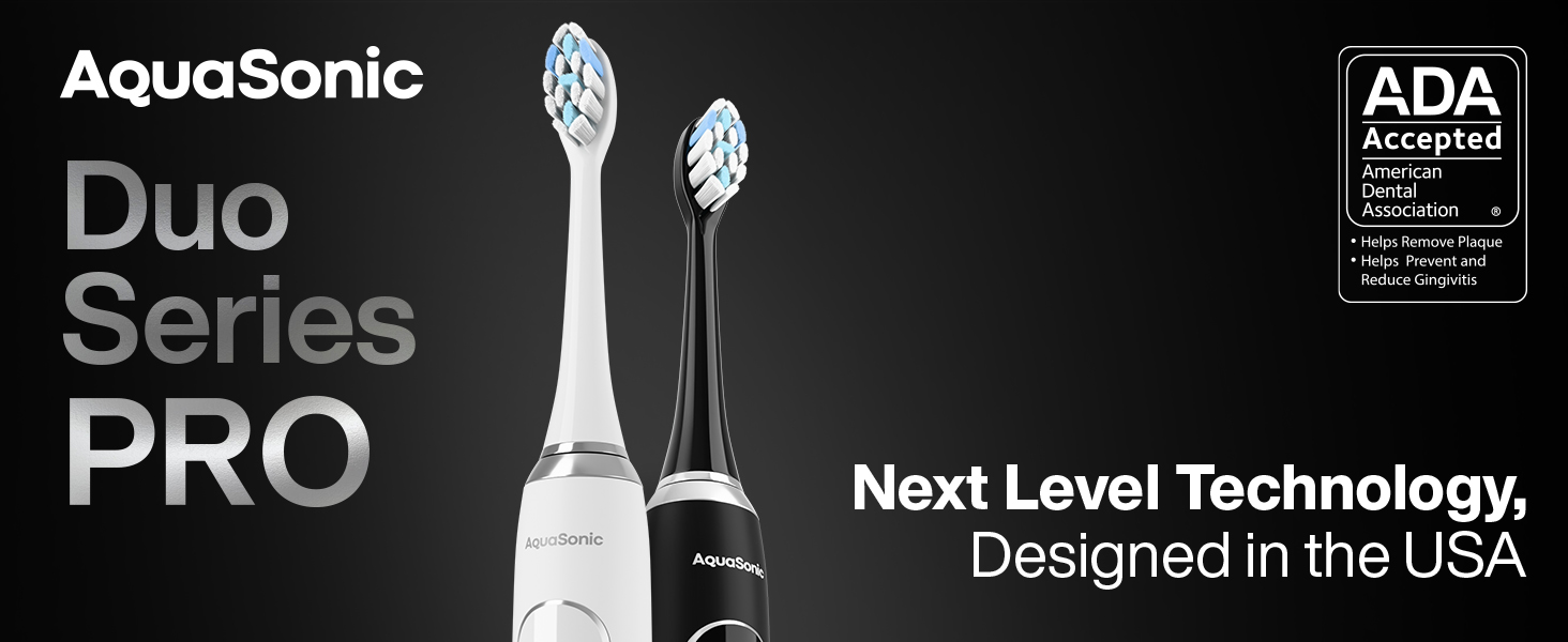 AquaSonic Duo Series Electric Toothbrush with different cleaning modes, safe for sensitive teeth