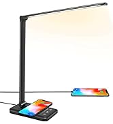 JOSTIC LED Desk Lamp with Wireless Charger, USB Charging Port, Desk Lighting with 10 Brightness, ...