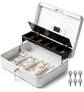 Volcora Large Cash Box with Key Lock, Metal Money Box for Cash, Portable Locking Safe Box with Co...