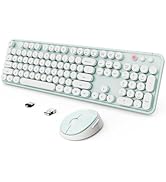 Wireless Keyboard and Mouse Combo, Ergonomic Full Size Typewriter Retro Round Keycaps Keyboard, C...