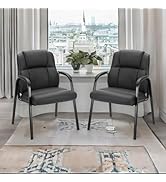 Sweetcrispy Waiting Room Office Guest Chairs Set of 2, PU Leather Big and Tall No Wheels Executiv...