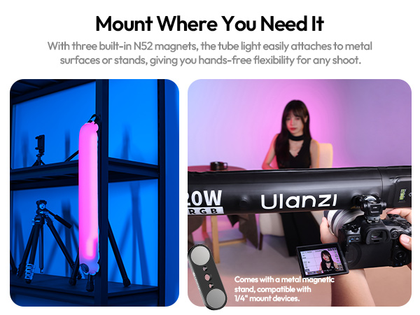 easily attaches to metal surfaces or stands, giving you hands-free flexibility for any shoot.