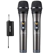 HOTEC UHF Wireless Dual Handheld Microphones with Rechargeable 1/4” Output Mini Portable Receiver...