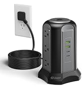 Power Strip Tower Surge Protector, SUPERDANNY Desktop Charging Station, 10 Ft Extension Cord, 9 O...