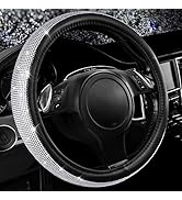 CAR PASS Bling Diamond Leather Steering Wheel Cover, with Bling Sparkly Crystal Glitter Rhineston...