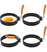 Egg Rings 3.5 Inch Pack of 4 with Silicone Handle Perfect Round Circle Mold Shaper for Frying Egg...