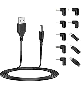 LIANSUM USB to DC 5V Power Cord, Universal DC 5.5x2.1mm Plug Jack Charging Cable with 10 Connecto...