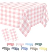 Kopokita 2 Pack Pink Gingham Tablecloth, 54 x 108 Inches Pink and White Checkered Tablecloths Pla...