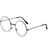 Hmxpls Fake Round Glasses, Circle Costume Glasses, Metal Frame Clear Lens Non-Prescription for Dr...