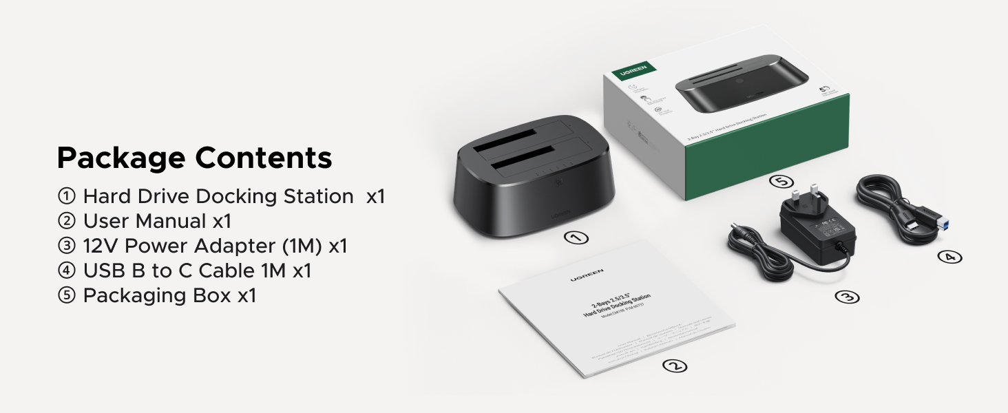 UGREEN USB 3.0 to SATA Dual-Bay HDD Hard Drive Docking Station for 2.5” &amp;amp; 3.5” SATA HDD
