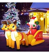 Tangkula 7.5 FT Christmas Inflatable Lighted Santa Claus on Sleigh with Reindeers &amp; Gift Boxes, B...