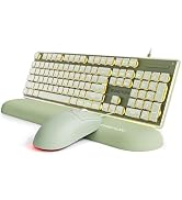 EWEADN GX710S Wired Keyboard and Mouse Combo with Warm Backlit Pudding Keycaps, Wrist Rest, Full ...