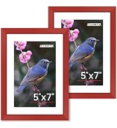 FIXSMITH 5x7 Picture Frame Set of 2, Red Photo Frame with HD Plexiglass, Display Pictures 4x6 wit...