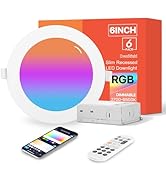 6Pack 6Inch Smart LED RGB Recessed Lighting, Color Changing Canless Downlight, 2700K-6500K, 2.4GH...