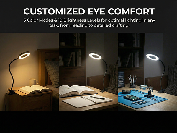USB Clip on Light for Bed Headboard Flexible Reading Lamp Clamp Desk Lamp for Dorm Home Office