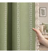 XOGUIBO Olive Green Boho Blackout Curtains 2 Panels 84 Inch for Living Room Bedroom, Linen Textur...