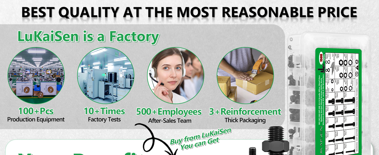 Factory information infographic showing production statistics, equipment, and quality control processes with circular icons and text overlays.