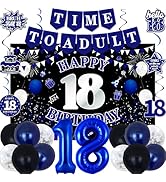 18th Birthday Decorations for Boys Girls, Blue Black Happy 18th Birthday Party Decorations, Time ...