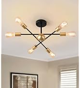 MEIXISUE Modern Semi Flush Mount Ceiling Light Fixture Black and Gold Close to Ceiling Light 6-Li...